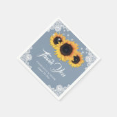Serviette En Papier Mariage de tournesol en dentelle bleu rustique (Coin)