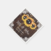 Serviette En Papier Mariage de tournesol en dentelle de bois rustique (Coin)
