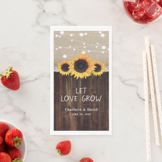 Serviette En Papier Mariage de tournesol en dentelle en bois rustique (En situation)