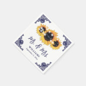 Serviette En Papier Mariage de tournesol en dentelle rustique bleu mar (Coin)
