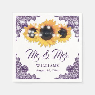 Serviette En Papier Mariage de tournesol en dentelle violet rustique