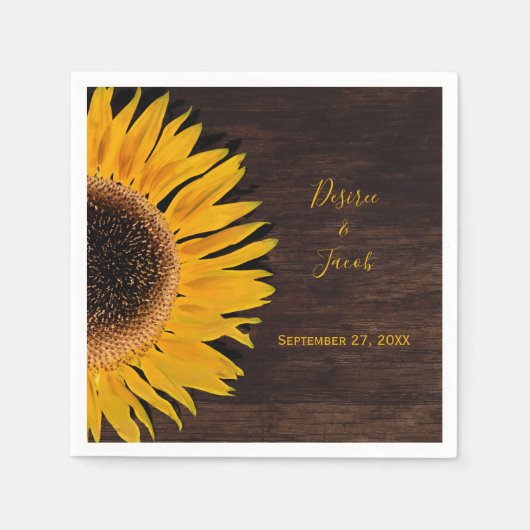 Serviette En Papier Mariage de tournesol jaune Brown rustique (Devant)
