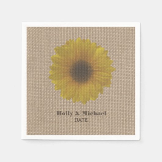 Serviette En Papier Mariage de tournesol jaune inspiré Burlap serviett (Devant)