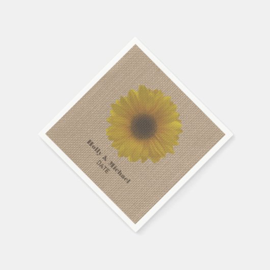 Serviette En Papier Mariage de tournesol jaune inspiré Burlap serviett (Coin)