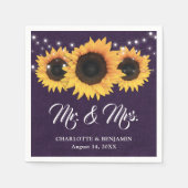Serviette En Papier Mariage de tournesol Russe violet Burlap (Devant)