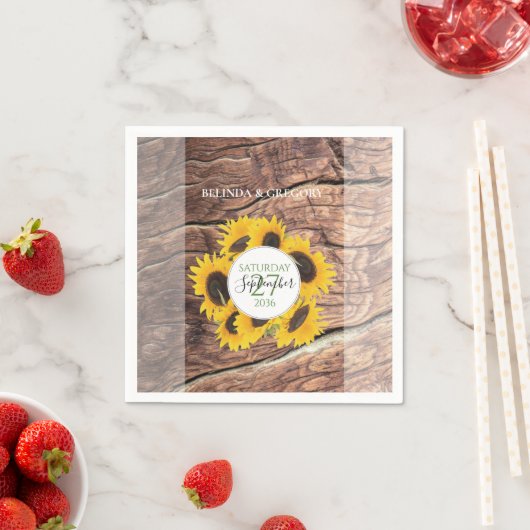 Serviette En Papier Mariage de tournesol rustique (En situation)