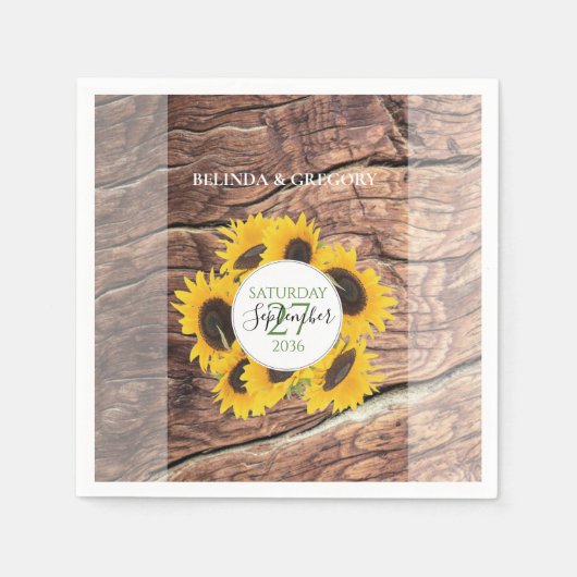 Serviette En Papier Mariage de tournesol rustique (Devant)