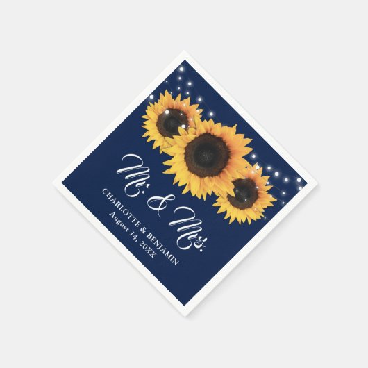Serviette En Papier Mariage de tournesol Rustique Navy Blue String (Coin)