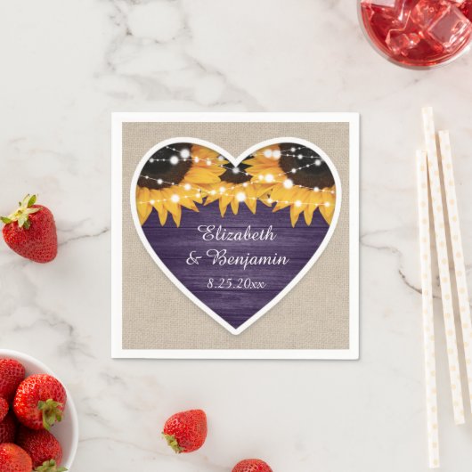 Serviette En Papier Mariage de tournesol violet rustique (En situation)