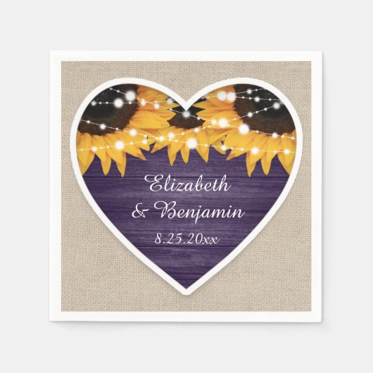 Serviette En Papier Mariage de tournesol violet rustique (Devant)