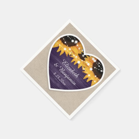 Serviette En Papier Mariage de tournesol violet rustique (Coin)