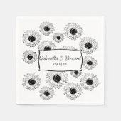Serviette En Papier Mariage de tournesols éparpillés noir et blanc (Devant)