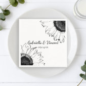 Serviette En Papier Mariage de tournesols noir et blanc