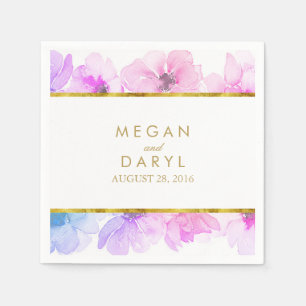 Serviette En Papier Mariage de trame or bleu et violet Floral