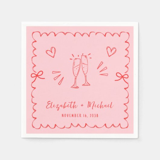 Serviette En Papier Mariage de trame rose rouge vif tendance (Devant)