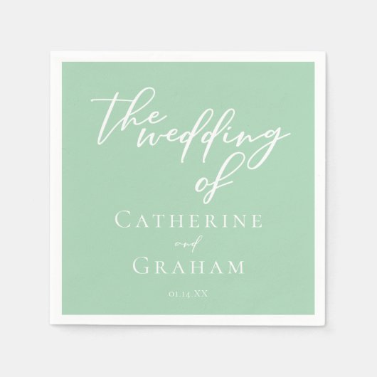 Serviette En Papier Mariage de typographie blanche Chic Mint Green (Devant)