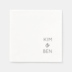 Serviette En Papier Mariage de typographie moderne NOMS Black White Ch