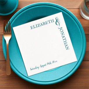 Serviette En Papier Mariage de typographie moderne Turquoise foncé