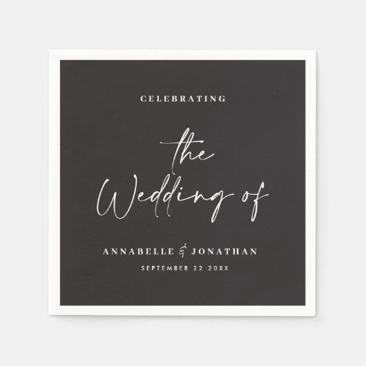 Serviette En Papier Mariage de typographie noire décontracté moderne (Devant)