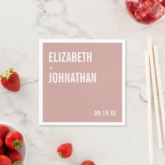 Serviette En Papier Mariage de typographie Rose Boho Dusty simple (En situation)