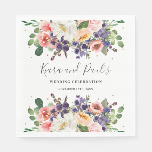 Serviette En Papier Mariage de végétation fleurie de Pêche violet d'iv (Devant)
