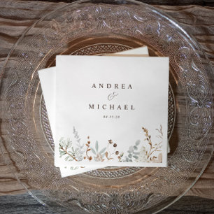 Serviette En Papier Mariage de verdure aux branches bleues poussiéreus