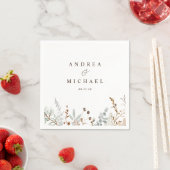 Serviette En Papier Mariage de verdure aux branches bleues poussiéreus (En situation)