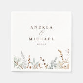 Serviette En Papier Mariage de verdure aux branches bleues poussiéreus (Devant)