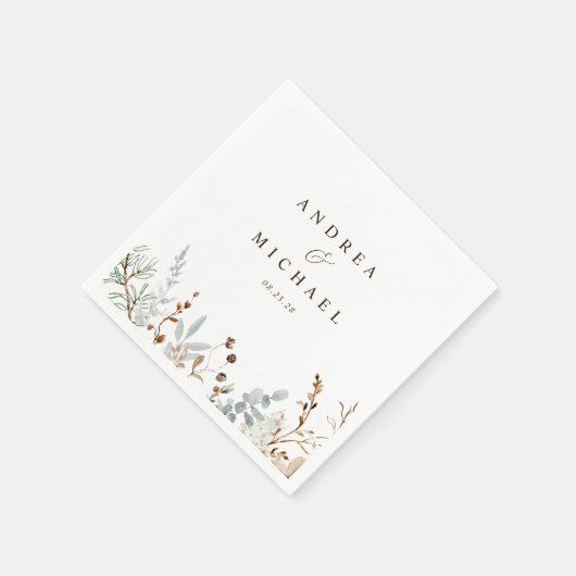 Serviette En Papier Mariage de verdure aux branches bleues poussiéreus (Coin)