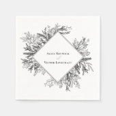 Serviette En Papier Mariage de verdure blanc et noir (Devant)