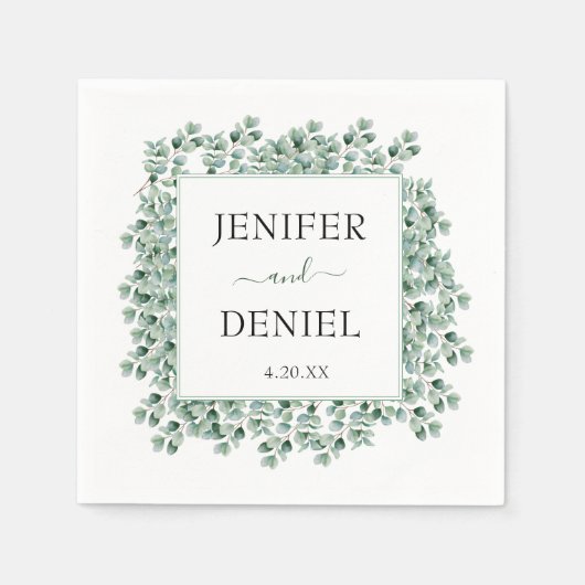 Serviette En Papier Mariage de verdure botanique d'eucalyptus (Devant)