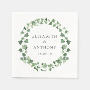 Serviette En Papier Mariage de verdure de forêt à l'aquarelle