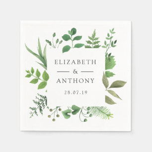 Serviette En Papier Mariage de verdure de forêt à l'aquarelle