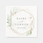 Serviette En Papier Mariage de verdure et feuille d'or (Devant)