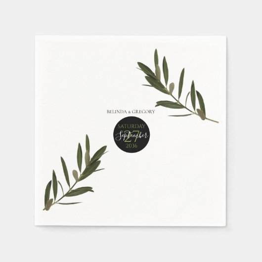 Serviette En Papier Mariage de verdure Feuille d'olive (Devant)