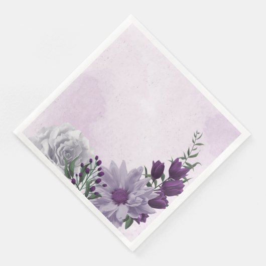 Serviette En Papier mariage de verdure fleurie violette et blanche (Coin)