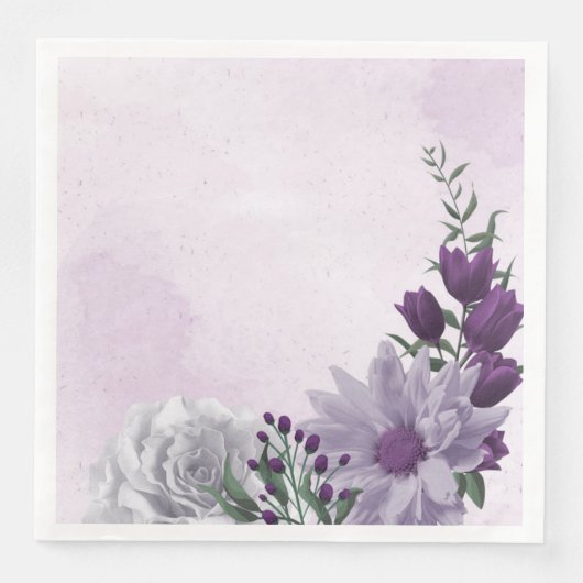 Serviette En Papier mariage de verdure fleurie violette et blanche (Devant)