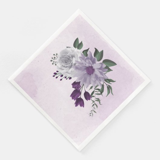 Serviette En Papier mariage de verdure fleurie violette et blanche (Coin)
