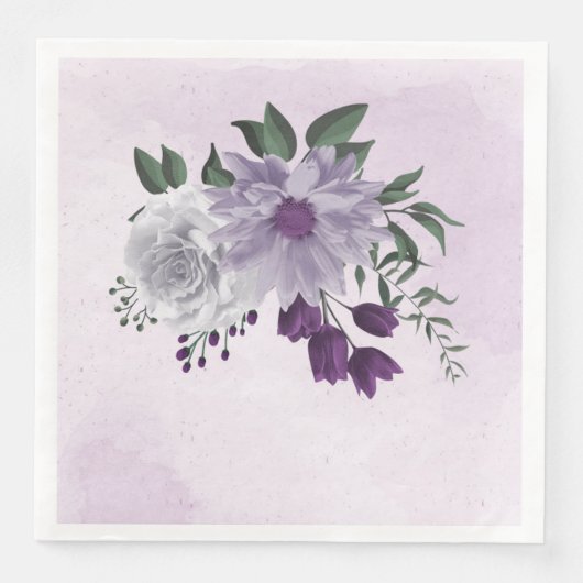 Serviette En Papier mariage de verdure fleurie violette et blanche (Devant)