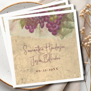 Serviette En Papier Mariage de vigne rustique Élégant aquarelle raisin