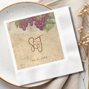 Serviette En Papier Mariage de vigne rustique Élégantes initiales mono