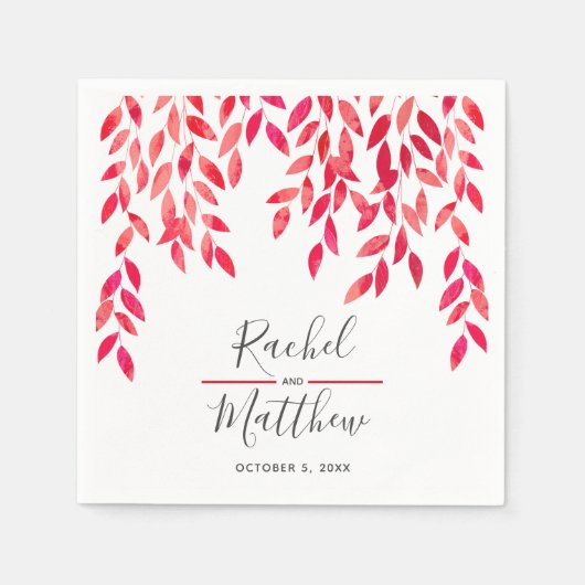 Serviette En Papier Mariage de vignes d'aquarelle rose chaud (Devant)