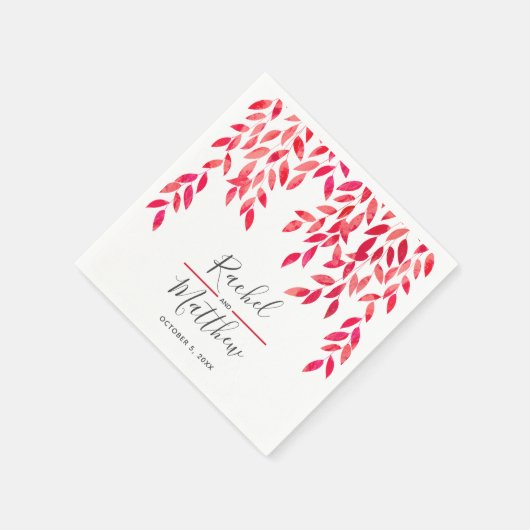 Serviette En Papier Mariage de vignes d'aquarelle rose chaud (Coin)