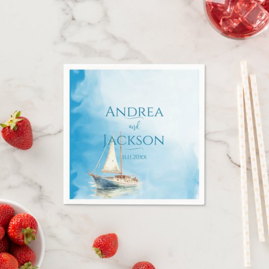 Serviette En Papier Mariage de voilier Watercolor (En situation)