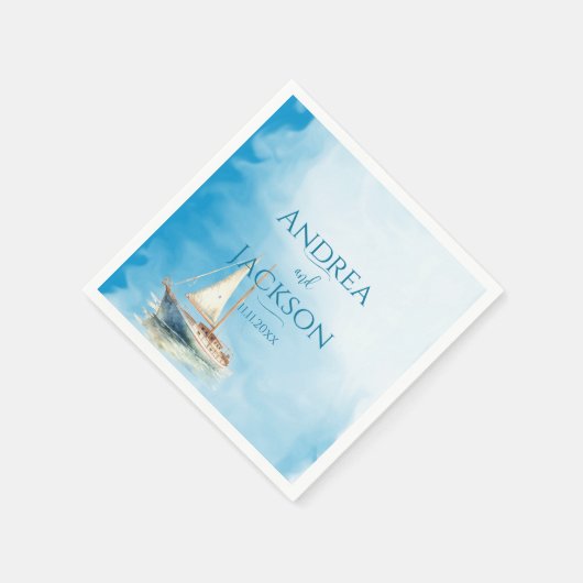 Serviette En Papier Mariage de voilier Watercolor (Coin)