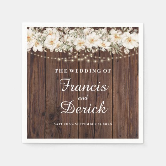 Serviette En Papier Mariage de voyants de chaîne de feuille rustique (Devant)