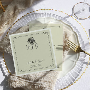 Serviette En Papier Mariage Déco avec Palmier Vintage Monogrammé