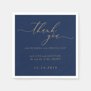 Serviette En Papier Mariage Décor Minimaliste Formel Or et Bleu Marine