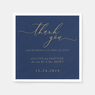 Serviette En Papier Mariage Décor Minimaliste Formel Or et Bleu Marine