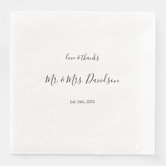 Serviette En Papier Mariage d'écriture minimaliste moderne (Devant)